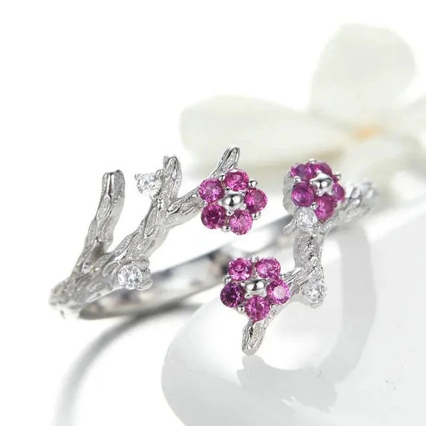 Blooming Plum Flower Open Ring