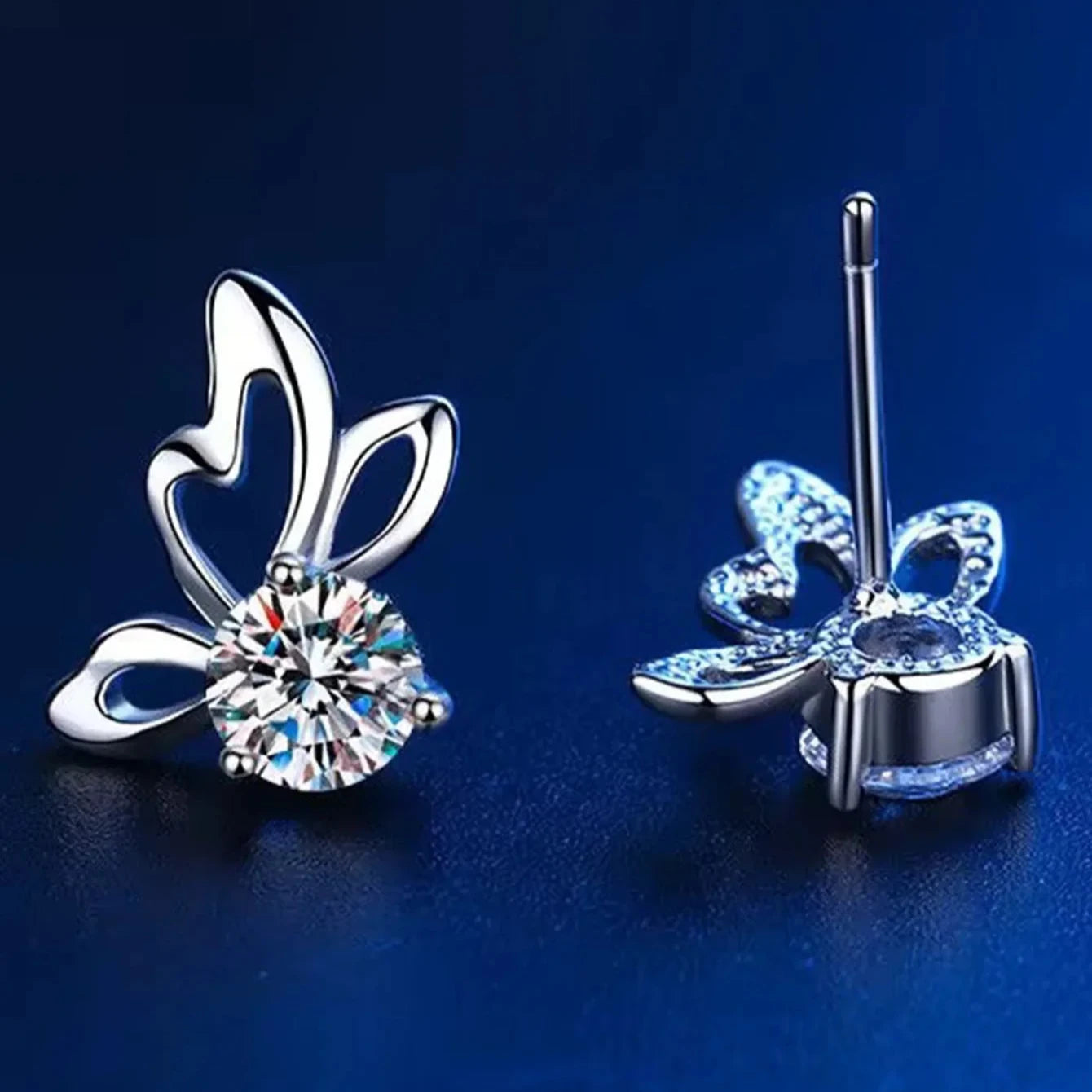 Sterling Silver Butterfly Moissanite Stud Earrings