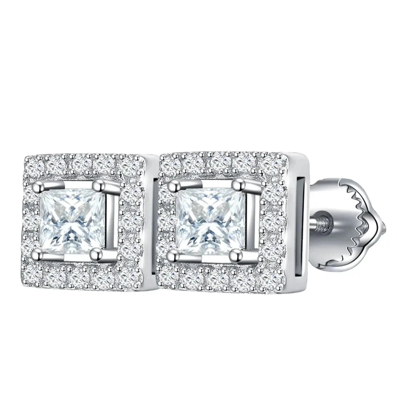 Moissanite Earrings Princess Cut with Gra Certificate 925 Sterling Silver Stud Earring for Woman