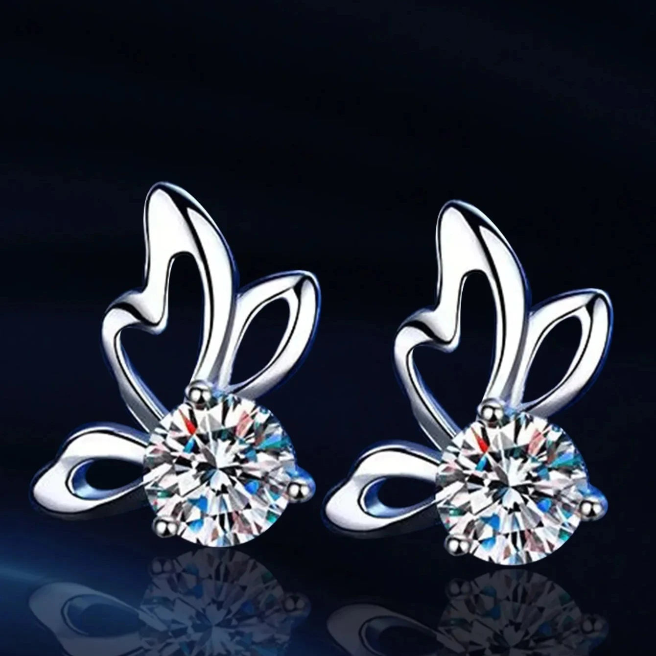 Sterling Silver Butterfly Moissanite Stud Earrings