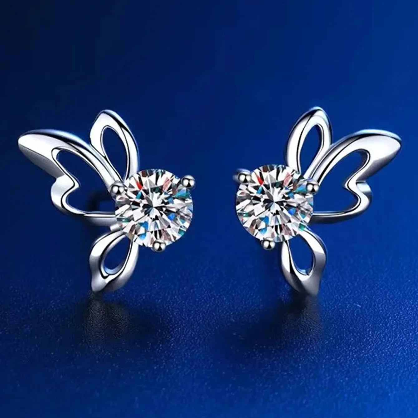 Sterling Silver Butterfly Moissanite Stud Earrings