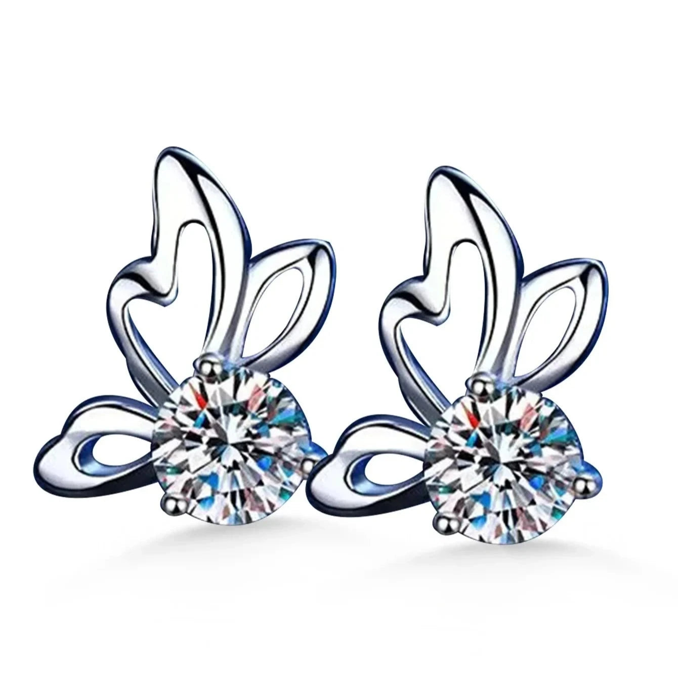 Sterling Silver Butterfly Moissanite Stud Earrings